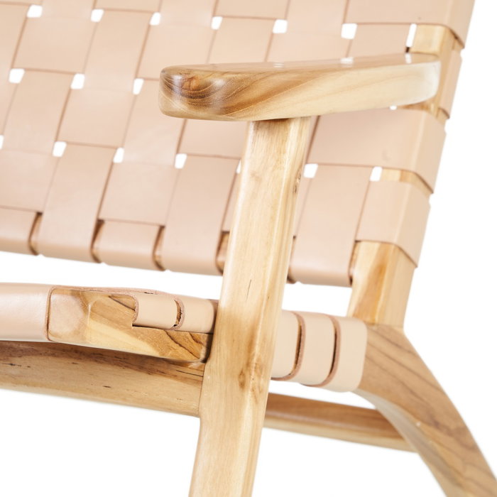 Butaca Beige Madera Teca-Piel 74 X 78 X 75 cm Butaca Beige Madera Teca-Piel 74 X 78 X 75 cm