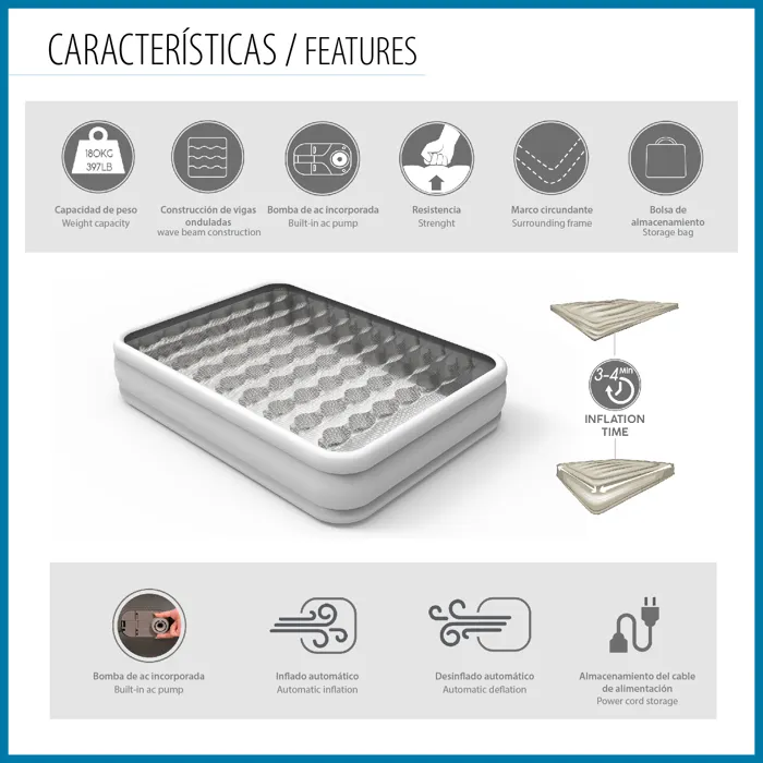 Bestway Cama Inflable para 2 Personas 1069050XXX23 Ultra-Fresh Antimicrobiana Bestway Cama Inflable para 2 Personas 1069050XXX23 Ultra-Fresh Antimicrobiana
