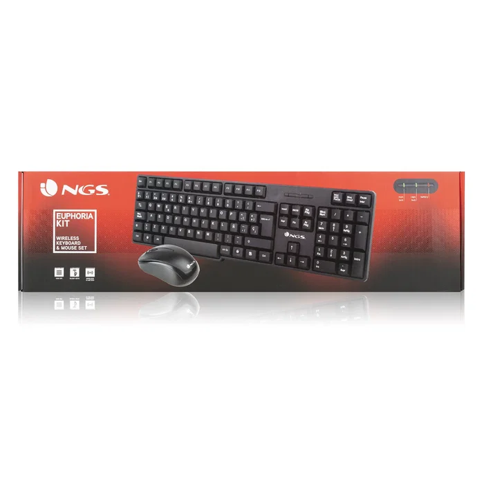 NGS Euphoria Kit - Teclado y Ratón Inalámbricos 2.4GHz USB, Teclado QWERTY Inglés Completo Negro, Ratón Óptico 1200DPI Ambidiestro, Plug & Play