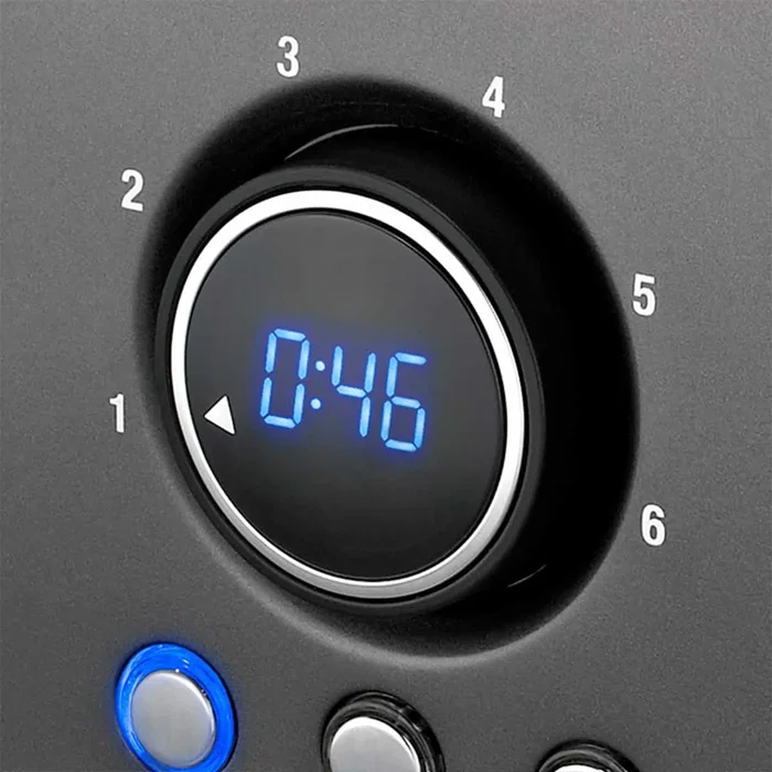 Haeger TO-08D.012A Tostadora 2 Rebanadas 800W Gris - Acero Inoxidable, 6 Niveles, Función Descongelar y Recalentar, Bandeja Extraíble