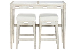 DKD Home Decor Barra Cocina Moderno Natural Blanco Mango y Mármol 40 x 96 x 112 cm Set de 3 Taburetes
