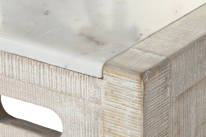 DKD Home Decor Barra Cocina Moderno Natural Blanco Mango y Mármol 40 x 96 x 112 cm Set de 3 Taburetes