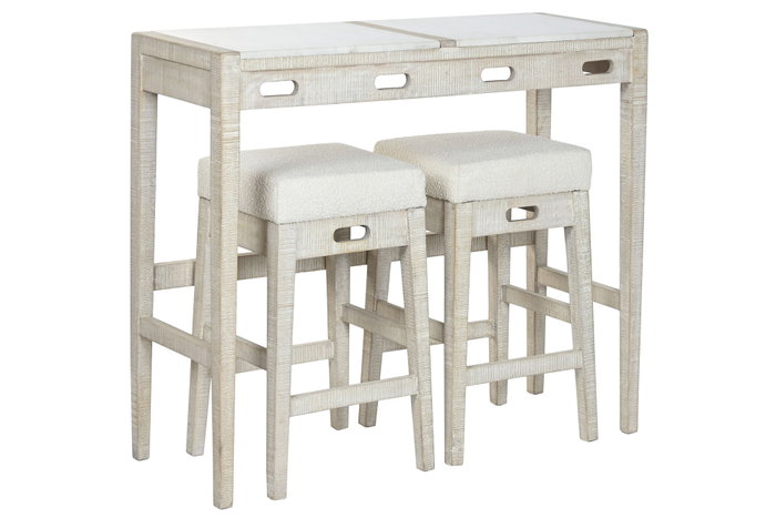 DKD Home Decor Barra Cocina Moderno Natural Blanco Mango y Mármol 40 x 96 x 112 cm Set de 3 Taburetes