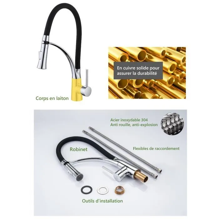 OCEANIC Mezclador monomando de lavabo - Giratorio 360 ° - Con ducha de mano - Silicona