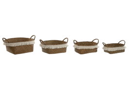 DKD Home Decor Set de 4 Cestas de Fibra Decapé Natural y Blanco