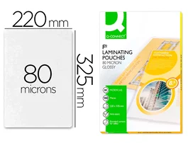 Q-connect Bolsa de plastificar 325 x 220 mm 80 mc folio, caja de 100 unidades