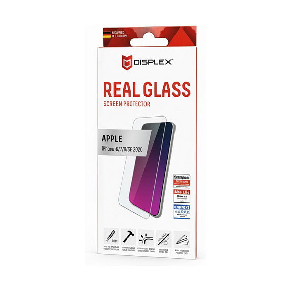 DISPLEX 01252 Protector de Pantalla Real Glass 9H para Apple iPhone 6, iPhone 7, iPhone 8, iPhone SE 2020/2022 - Vidrio Templado