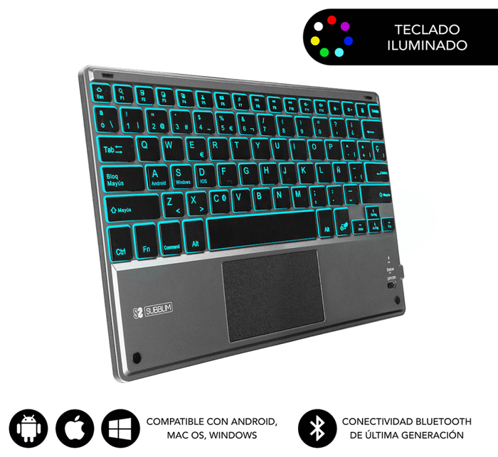 Subblim Teclado Smart Backlit con Touchpad Gris