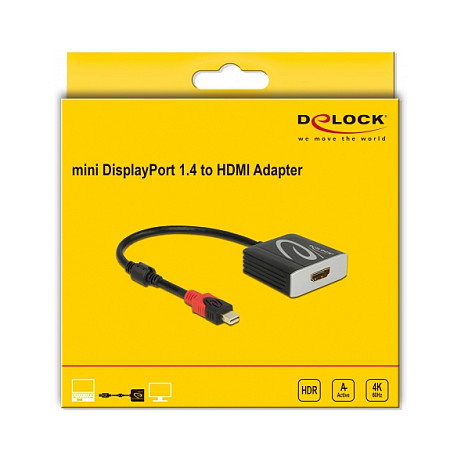 DeLOCK Adaptador Mini DisplayPort 1.4 a HDMI Activo 4K 60 Hz HDR, 0.2m, 3840 x 2160, Negro, ST-BU