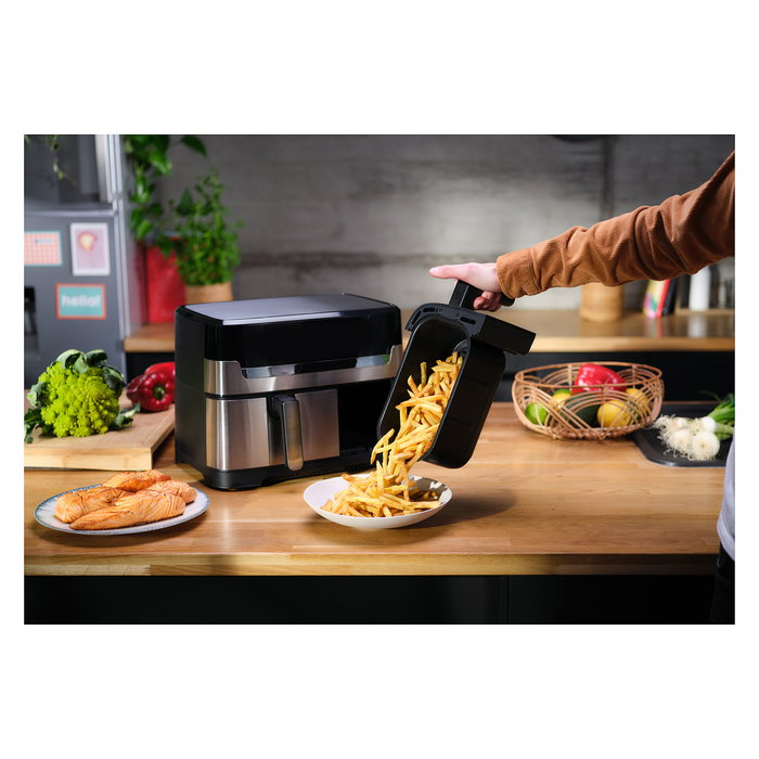 Tefal EY905D Dual Easy Fry & Grill - Freidora de Aire Caliente, 8.3 Litros, Doble Cesto, Acero Inoxidable, Panel Táctil, 8 Programas, 2700W Tefal EY905D Dual Easy Fry & Grill - Freidora de Aire Caliente, 8.3 Litros, Doble Cesto, Acero Inoxidable, Panel Táctil, 8 Programas, 2700W