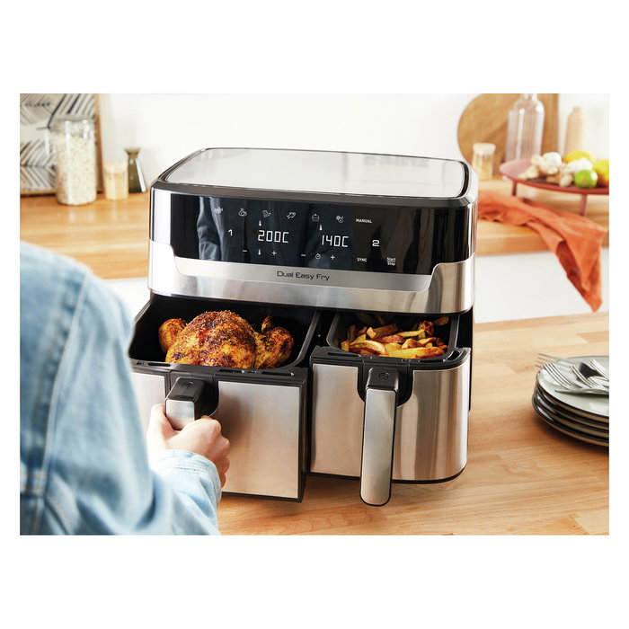 Tefal EY905D Dual Easy Fry & Grill - Freidora de Aire Caliente, 8.3 Litros, Doble Cesto, Acero Inoxidable, Panel Táctil, 8 Programas, 2700W Tefal EY905D Dual Easy Fry & Grill - Freidora de Aire Caliente, 8.3 Litros, Doble Cesto, Acero Inoxidable, Panel Táctil, 8 Programas, 2700W