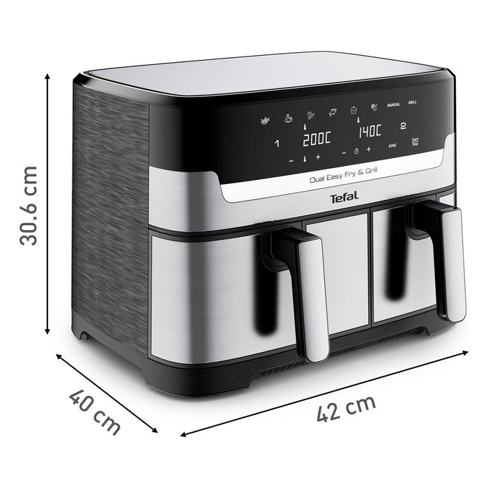 Tefal EY905D Dual Easy Fry & Grill - Freidora de Aire Caliente, 8.3 Litros, Doble Cesto, Acero Inoxidable, Panel Táctil, 8 Programas, 2700W Tefal EY905D Dual Easy Fry & Grill - Freidora de Aire Caliente, 8.3 Litros, Doble Cesto, Acero Inoxidable, Panel Táctil, 8 Programas, 2700W