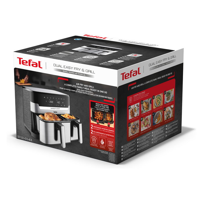 Tefal EY905D Dual Easy Fry & Grill - Freidora de Aire Caliente, 8.3 Litros, Doble Cesto, Acero Inoxidable, Panel Táctil, 8 Programas, 2700W Tefal EY905D Dual Easy Fry & Grill - Freidora de Aire Caliente, 8.3 Litros, Doble Cesto, Acero Inoxidable, Panel Táctil, 8 Programas, 2700W
