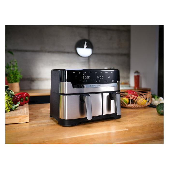 Tefal EY905D Dual Easy Fry & Grill - Freidora de Aire Caliente, 8.3 Litros, Doble Cesto, Acero Inoxidable, Panel Táctil, 8 Programas, 2700W Tefal EY905D Dual Easy Fry & Grill - Freidora de Aire Caliente, 8.3 Litros, Doble Cesto, Acero Inoxidable, Panel Táctil, 8 Programas, 2700W