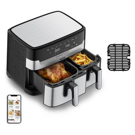 Tefal EY905D Dual Easy Fry & Grill - Freidora de Aire Caliente, 8.3 Litros, Doble Cesto, Acero Inoxidable, Panel Táctil, 8 Programas, 2700W