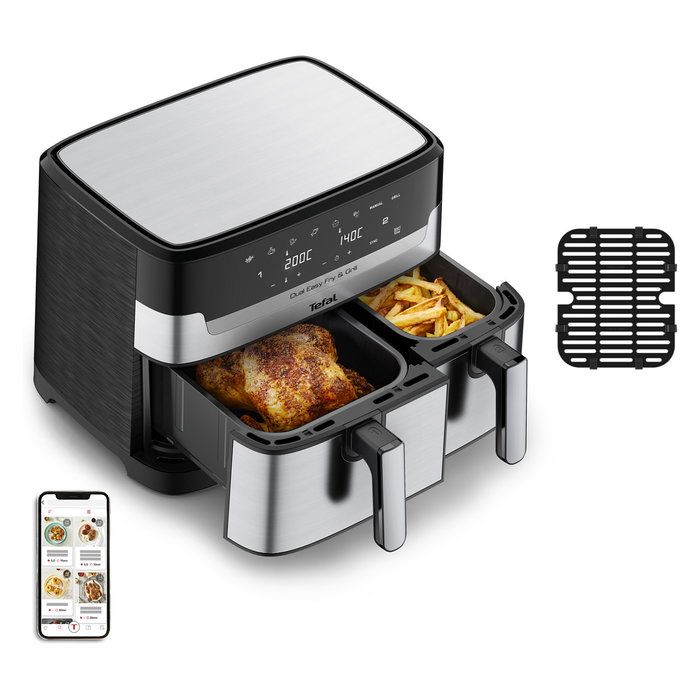 Tefal EY905D Dual Easy Fry & Grill - Freidora de Aire Caliente, 8.3 Litros, Doble Cesto, Acero Inoxidable, Panel Táctil, 8 Programas, 2700W Tefal EY905D Dual Easy Fry & Grill - Freidora de Aire Caliente, 8.3 Litros, Doble Cesto, Acero Inoxidable, Panel Táctil, 8 Programas, 2700W