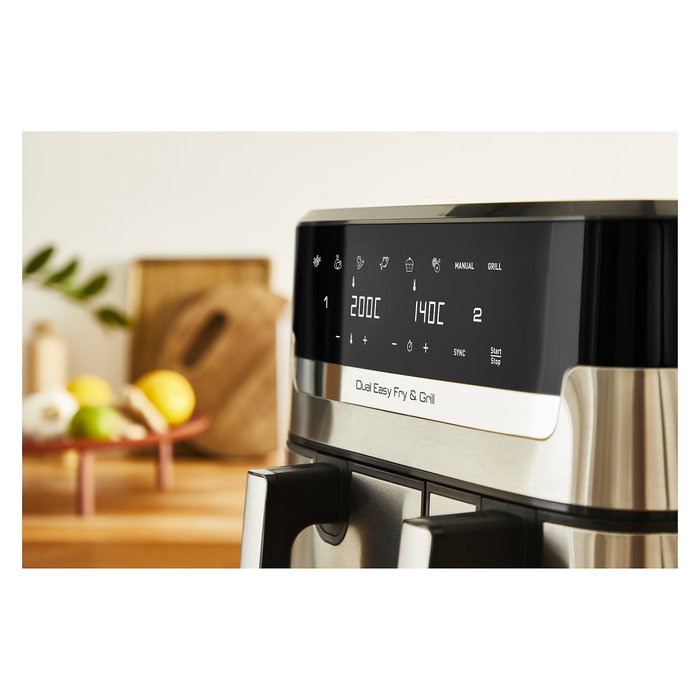 Tefal EY905D Dual Easy Fry & Grill - Freidora de Aire Caliente, 8.3 Litros, Doble Cesto, Acero Inoxidable, Panel Táctil, 8 Programas, 2700W Tefal EY905D Dual Easy Fry & Grill - Freidora de Aire Caliente, 8.3 Litros, Doble Cesto, Acero Inoxidable, Panel Táctil, 8 Programas, 2700W