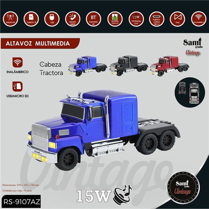 SAMI Altavoz Vintage "Cabeza Tractora" Azul Multim - Reproduce con Estilo