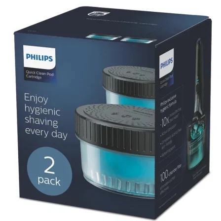 Philips CC12/50 - Cartucho de dosis de limpieza rápida para afeitadoras Series 5000/7000/9000 - Pack de 2 unidades - Líquido limpiador sin alcohol