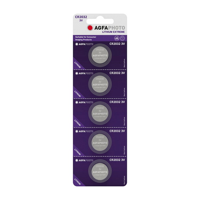 AgfaPhoto Batería CR2032 3V Extreme Lithium, Pack de 5