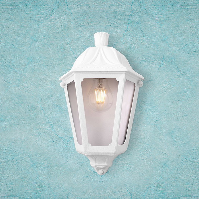 Fumagalli Farol de Pared Iesse Blanco, Cristal Transparente, Casquillo E27 Máx. 60W, IP55, 220x105x350 mm - Bombilla no Incluida