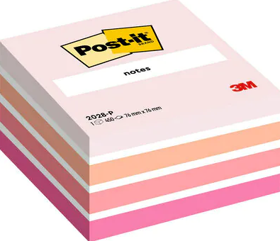 Post-It Cubo de Notas Multicolor Tonos Rosa Pastel 76x76mm