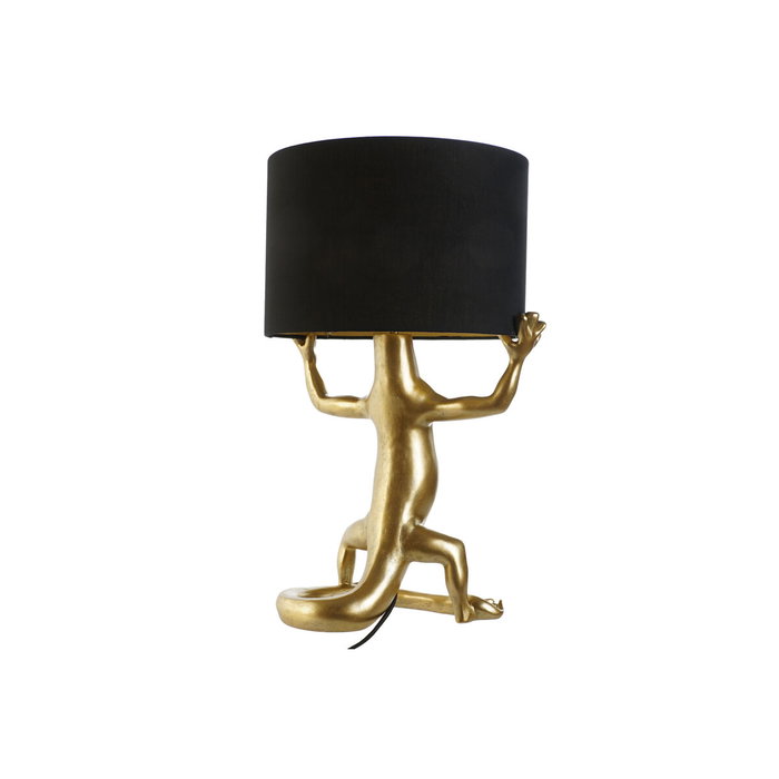 DKD Home Decor Lámpara de Sobremesa Lagarto Resina y Algodón Dorado y Negro