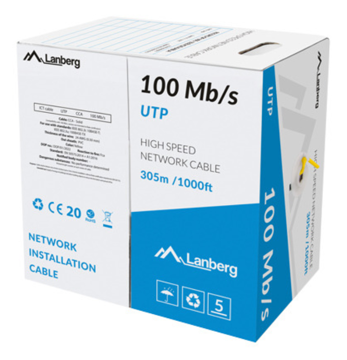 Lanberg Bobina de Cable de Red U/UTP 305m Amarillo