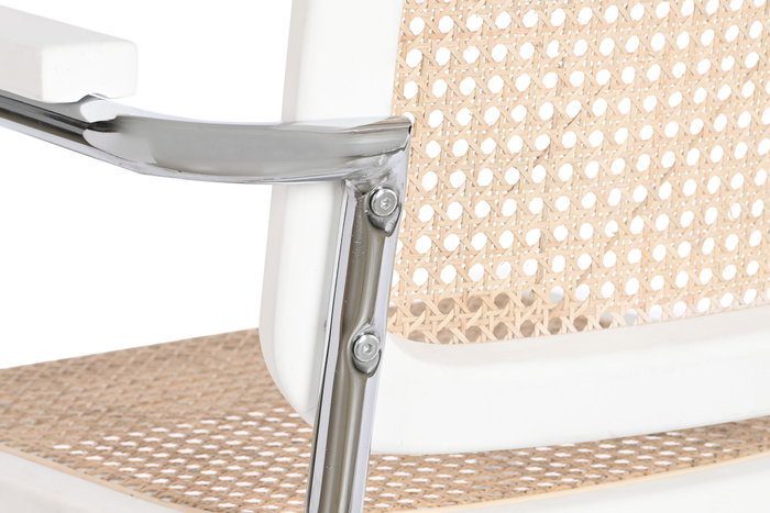 DKD Home Decor Silla Horeca Vintage Blanco Plateado Natural Olmo Ratan Acero Galvanizado 62 x 79 x 65.5 cm