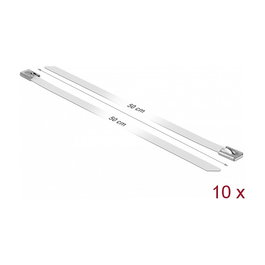 DeLOCK Abrazaderas de Cable de Acero Inoxidable, 10 Unidades, Longitud 500 mm x Ancho 7.9 mm, Color Blanco, Ref. 18824