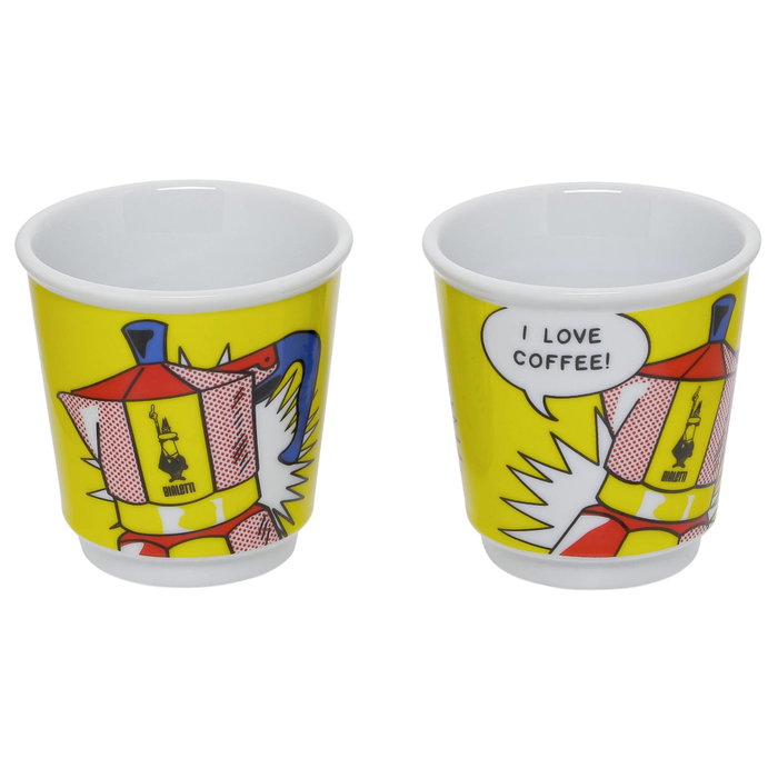 Bialetti MINI EXPRESS Set Lichtenstein Cafetera + 2 Vasos, Amarillo Bialetti MINI EXPRESS Set Lichtenstein Cafetera + 2 Vasos, Amarillo