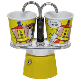 Bialetti MINI EXPRESS Set Lichtenstein Cafetera Italiana Amarilla, 2 tazas