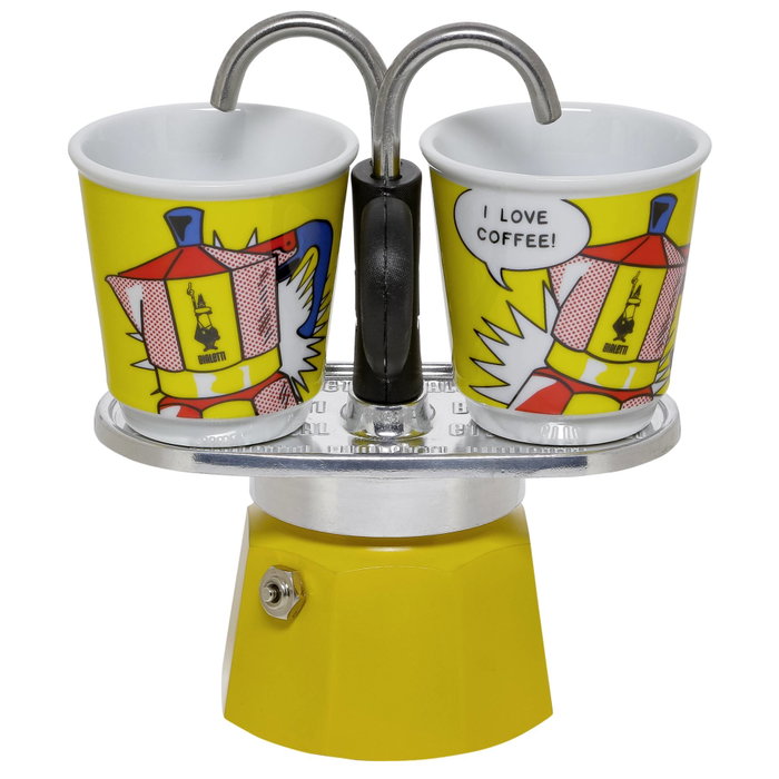 Bialetti MINI EXPRESS Set Lichtenstein Cafetera + 2 Vasos, Amarillo Bialetti MINI EXPRESS Set Lichtenstein Cafetera + 2 Vasos, Amarillo