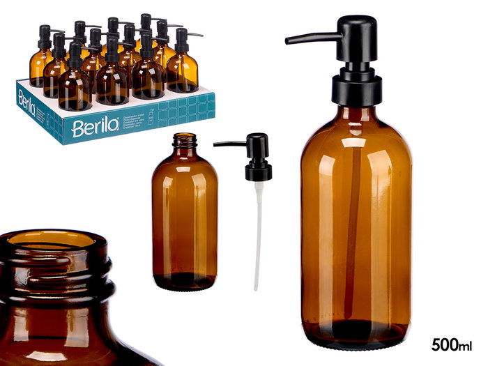 Berilo Dosificador Cristal Redondo Marrón 500 ml Vidrio y Plástico 9x21x7 cm (Set de 12) Berilo Dosificador Cristal Redondo Marrón 500 ml Vidrio y Plástico 9x21x7 cm (Set de 12)