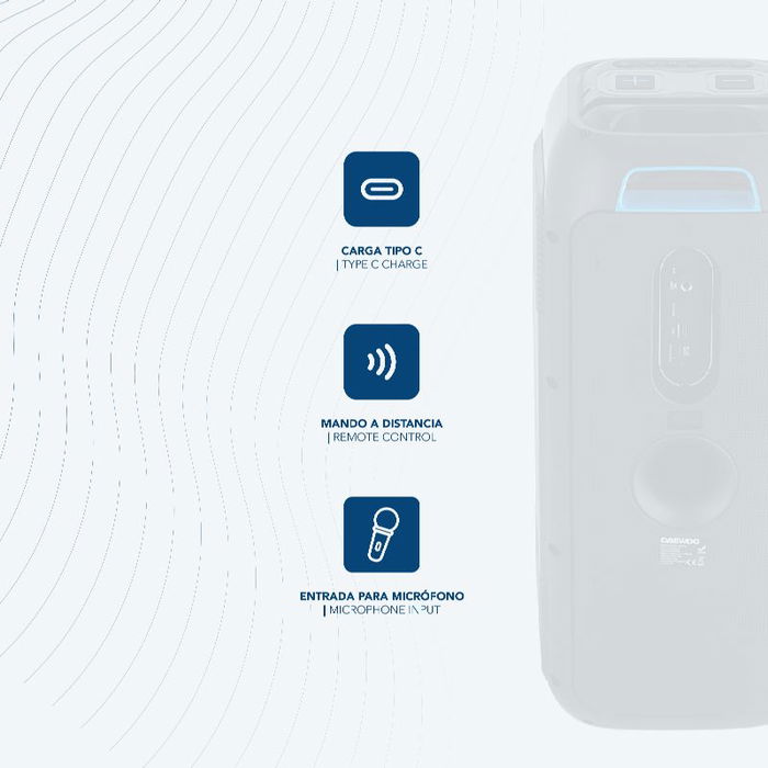 Daewoo Altavoz Party Speaker Bluetooth 40W (350W PMPO) con Microfono Inalambrico, AUX, USB, SD