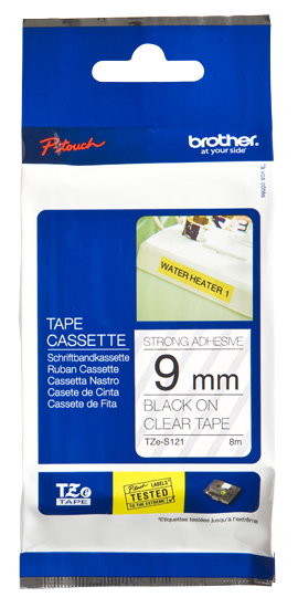 Brother TZE-S121 Cinta laminada super adhesiva 9mm x 8m Negro sobre transparente Brother TZE-S121 Cinta laminada super adhesiva 9mm x 8m Negro sobre transparente