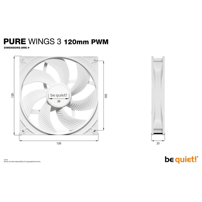 Be Quiet! Pure Wings 3 PWM Ventilador de PC 120 mm Blanco, Control PWM, Alta Calidad, Silencioso