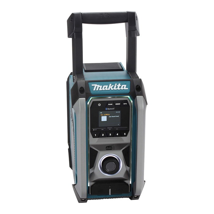 Makita MR007GZ Radio de obra 18V-40V con Bluetooth, DAB+ y FM, pantalla LCD azul, IP65, 5.3 kg, negro y verde