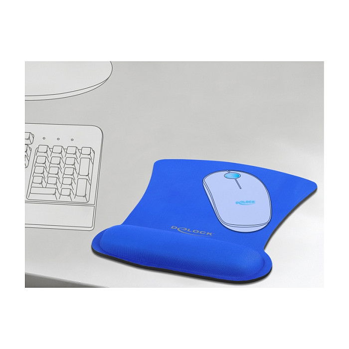 DeLOCK Alfombrilla para Mouse Ergonómica con Reposamuñecas Azul, Monocromo, 255 x 207 x 20 mm, 110 g