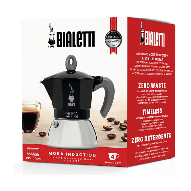 Bialetti Moka 4TZ Induction negra, 4 tazas Bialetti Moka 4TZ Induction negra, 4 tazas