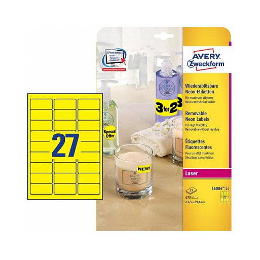 AVERY Zweckform Etiquetas L6004-25 amarillas 63,5 x 29,6 mm