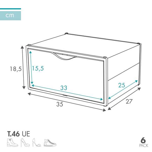 Max Home Pack 6 Cajas Zapatos Apilables 35x27x18,5cm PP/ABS Color Baby