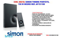 SIMON Timbre Portátil Finstock 150 m Negro AF151180
