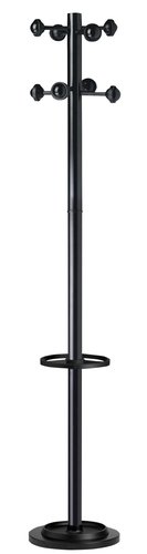 Unilux Perchero de Pie Metálico Accueil con 8 Colgadores, Paraguero y Bandeja de Goteo, Negro, 177x38 cm