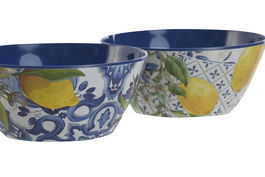 DKD Home Decor Bol Mediterraneo Azul Amarillo Melamina 13 x 5.3 x 13 cm (12 Unidades)