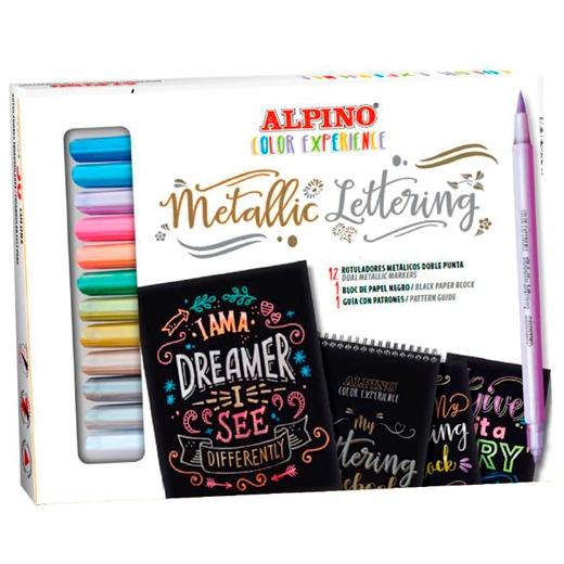 Alpino Rotuladores Metallic Lettering Color Experience Doble Punta Estuche 12 Ud + Bloc Alpino Rotuladores Metallic Lettering Color Experience Doble Punta Estuche 12 Ud + Bloc