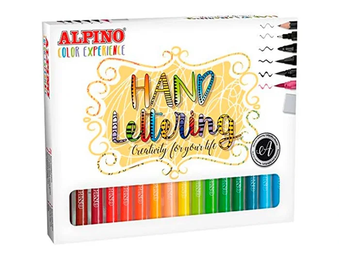 Alpino Set Metallic Lettering Color Experience con 12 Rotuladores Doble Punta y Bloc