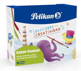 Set De Color Pelikan Fusion Surtido 12X Lapices Colores Hexagonales 12X Rotul. Colorella Star 6X Tempera 25 Ml Surtido 1X Recipiente Agua 1X Pincel Pelo Pony 23 Nº8