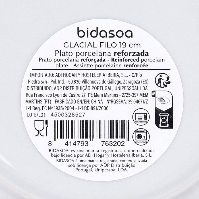 Plato Postre Porcelana Glacial Filo Bidasoa 19 cm (36 Unidades)