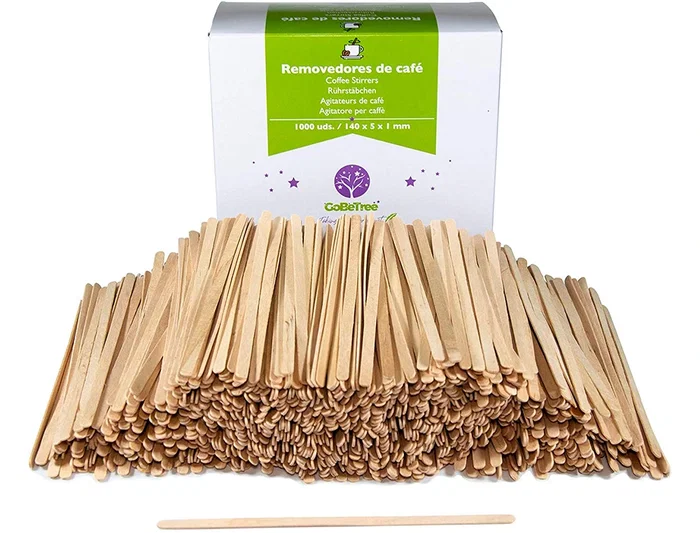 Paletina agitadora de madera 14 cm con funda individual, bolsa de 1000 unidades